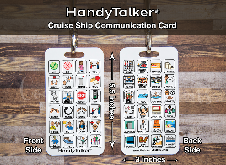 HandyTalker®  Cruise Ship Communication card, AAC Portable Device, Waterproof Picture communication board.