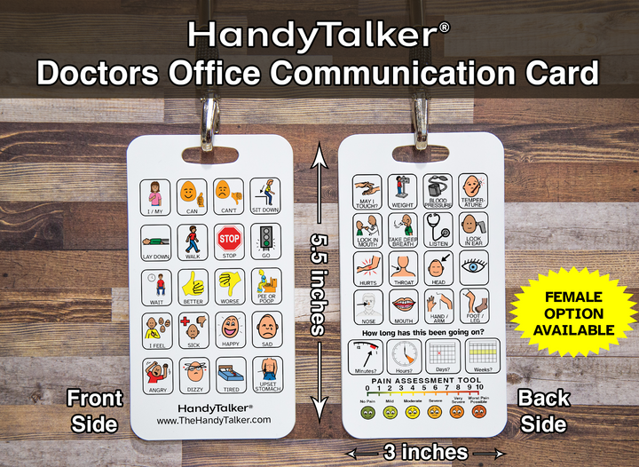 HandyTalker®  Doctors Office Communication card, AAC Portable Device, Waterproof Picture communication board.