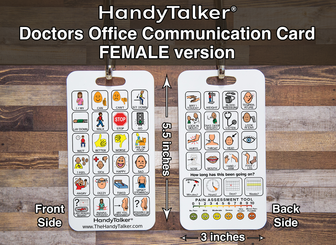 HandyTalker®  Doctors Office Communication card, AAC Portable Device, Waterproof Picture communication board.