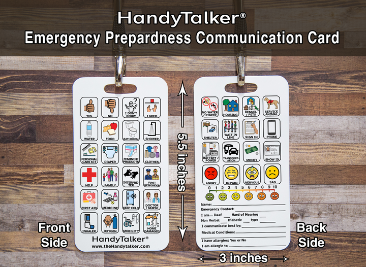 HandyTalker®  Emergency Prepardness Communication card, AAC Portable Device, Waterproof Picture communication board.