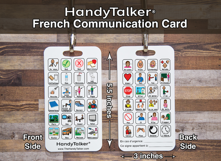 HandyTalker® kids communication card in French! AAC Portable picture communication board, Autism, Apraxia