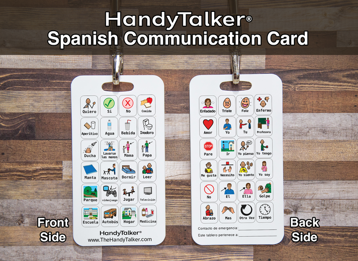 HandyTalker® Spanish kids AAC card- Help your non-verbal kids communicate! AAC, Waterproof picture communication board, Autism, Apraxia