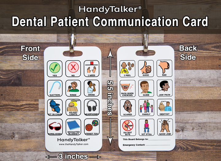 HandyTalker®  Dental Professional or Dental Patient  AAC communication card, Waterproof Picture communication board.