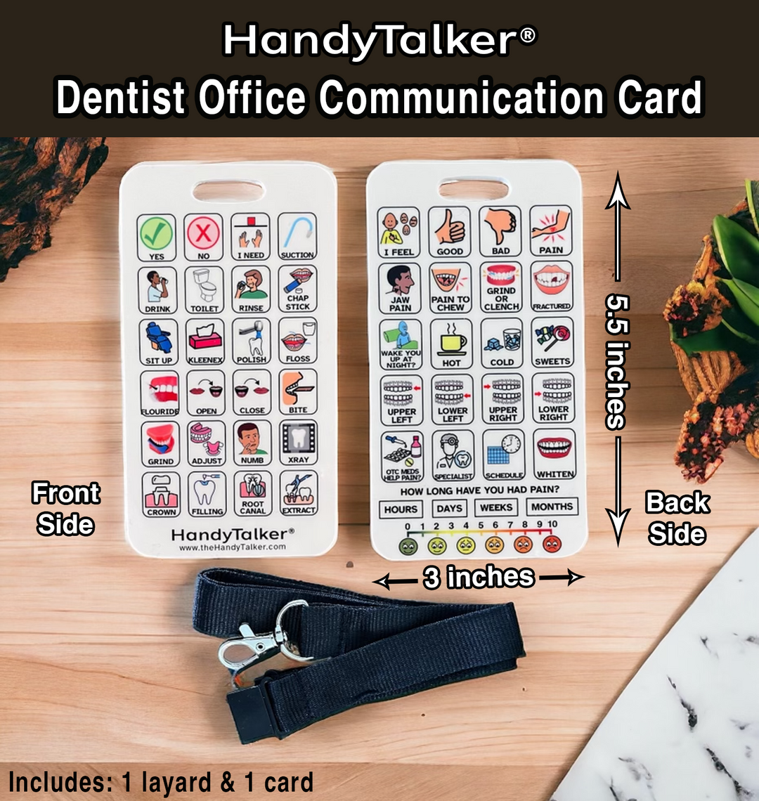 HandyTalker®  Dental Professional or Dental Patient  AAC communication card, Waterproof Picture communication board.