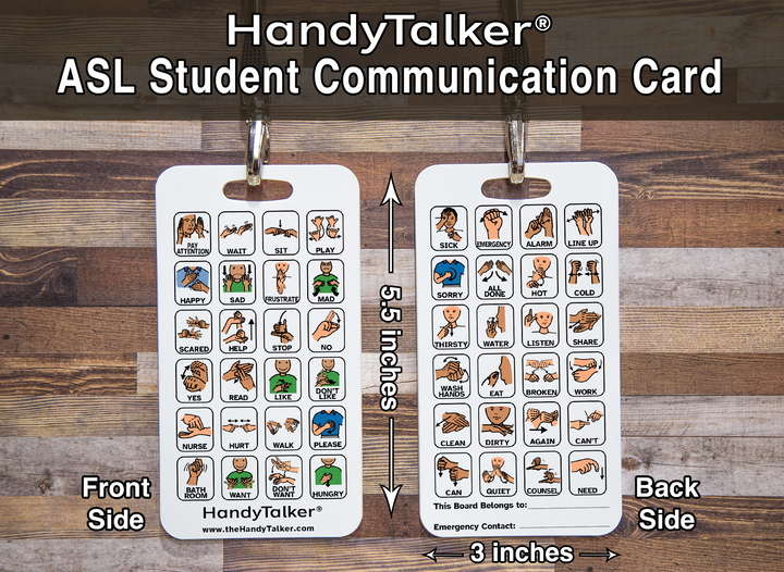 HandyTalker®  ASL American Sign Language School Communication card, AAC Portable Device, Waterproof Picture communication board.