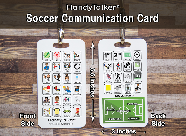 HandyTalker® Soccer AAC Portable communication card, Waterproof Picture communication board.